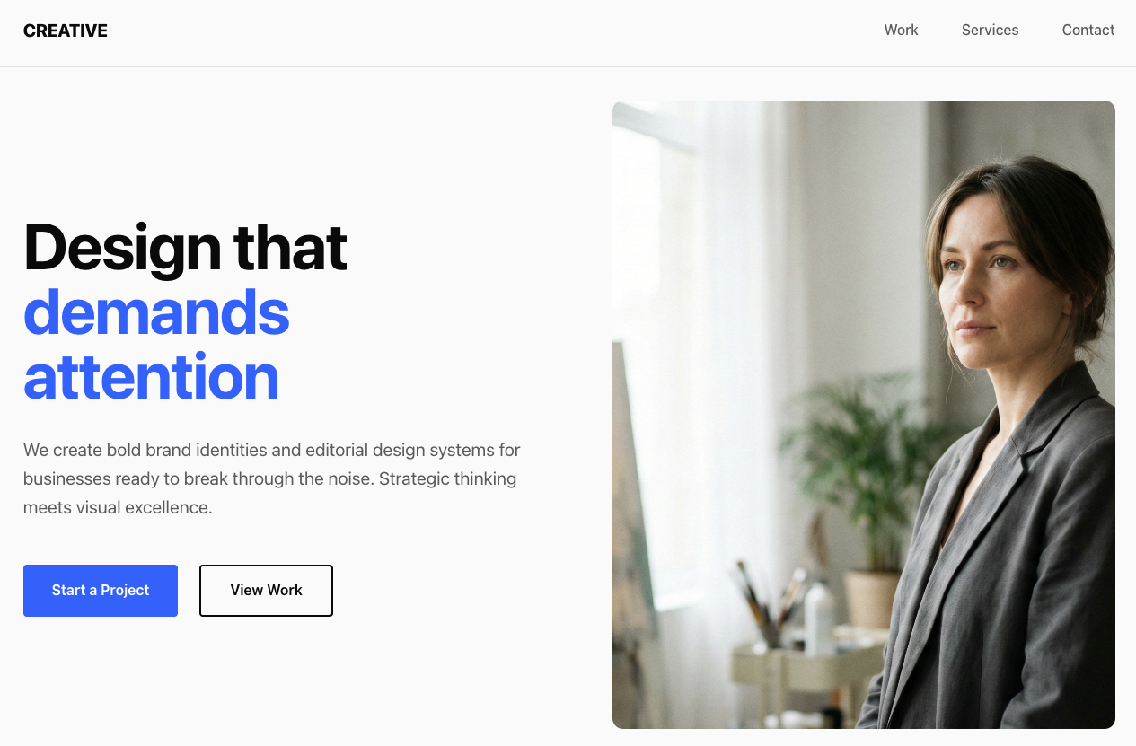 Creative Portfolio template screenshot showing artist and designer website