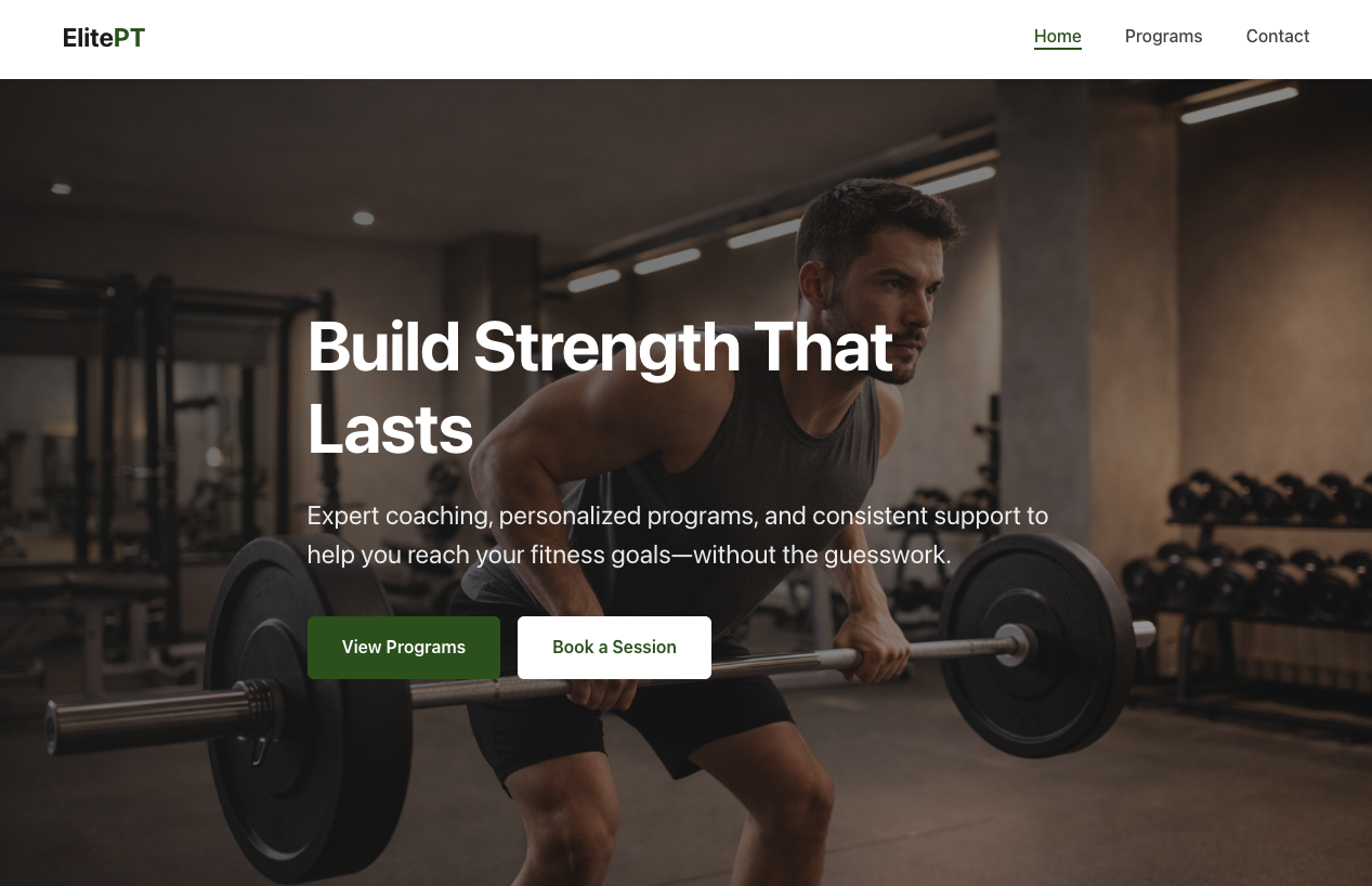 Gym / Personal Trainer template screenshot showing fitness and training website