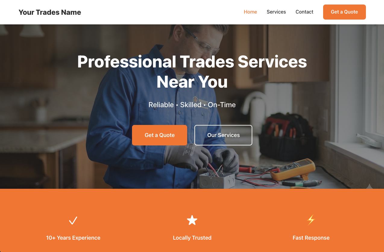 Modern Trades template screenshot showing professional service provider website